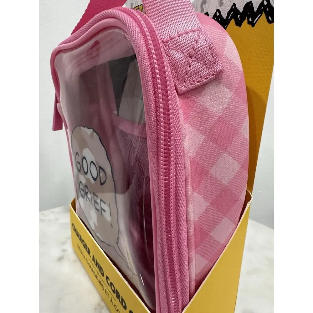 Peanuts New 2024 Charger And Cord Case Pink Checkered - Picture 4 of 4